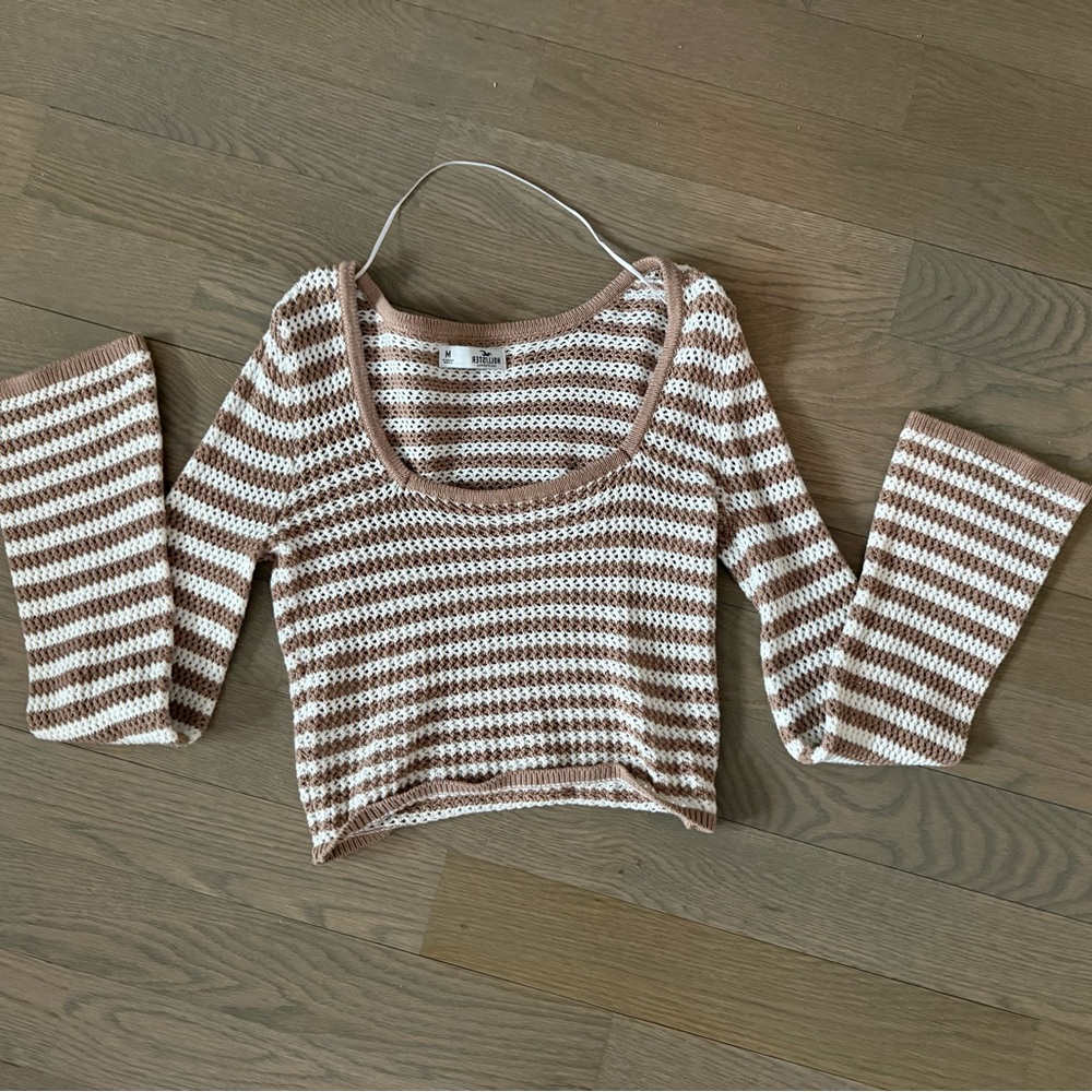 Striped Brown and White Knit Top